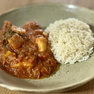 Goulash met rijst.